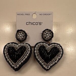 Chico's Black and Silver Heart Beaded Drop Earrings